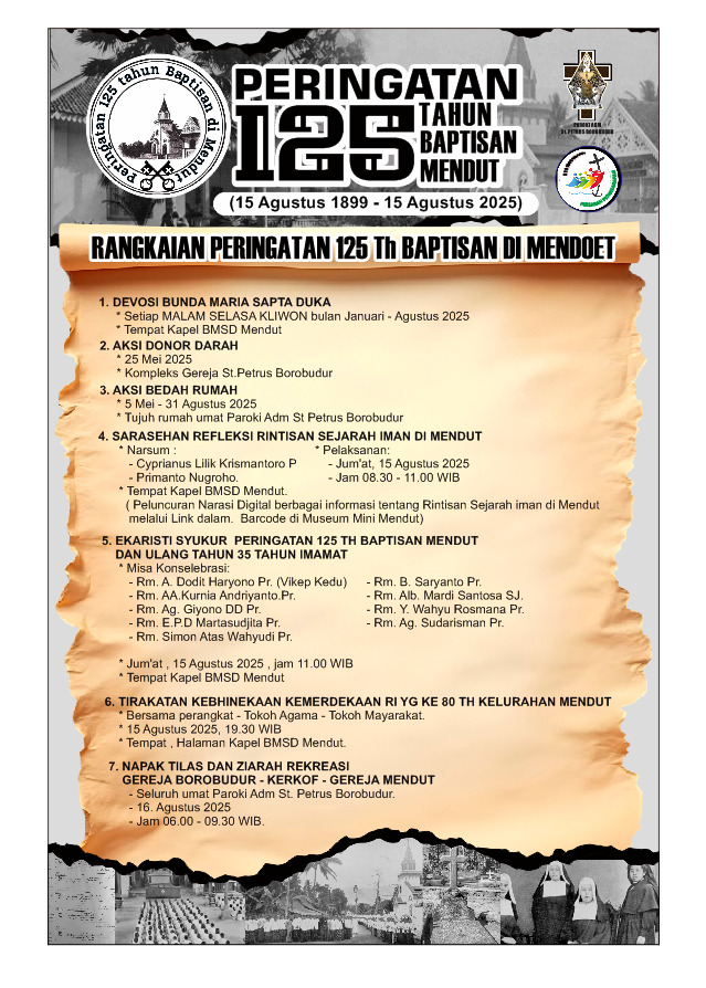 Poster resmi rangkaian acara 125 tahun baptisan Mendut, sumber: istimewa